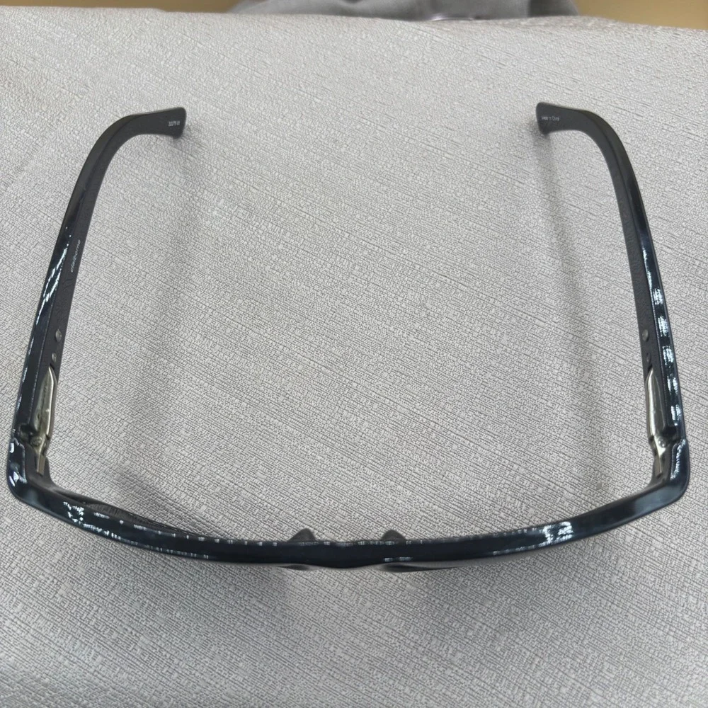 Claiborne Sunglasses Womens Black Rectangular Wrap Frame Silver Logo Detail